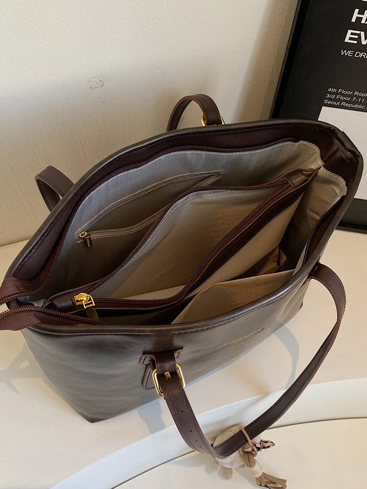 Faionable Borsa a tracolla da donna casual di grande capacità Borsa tote per pendolari retrò alla moda Sli Borsa tote per pendolari alla moda