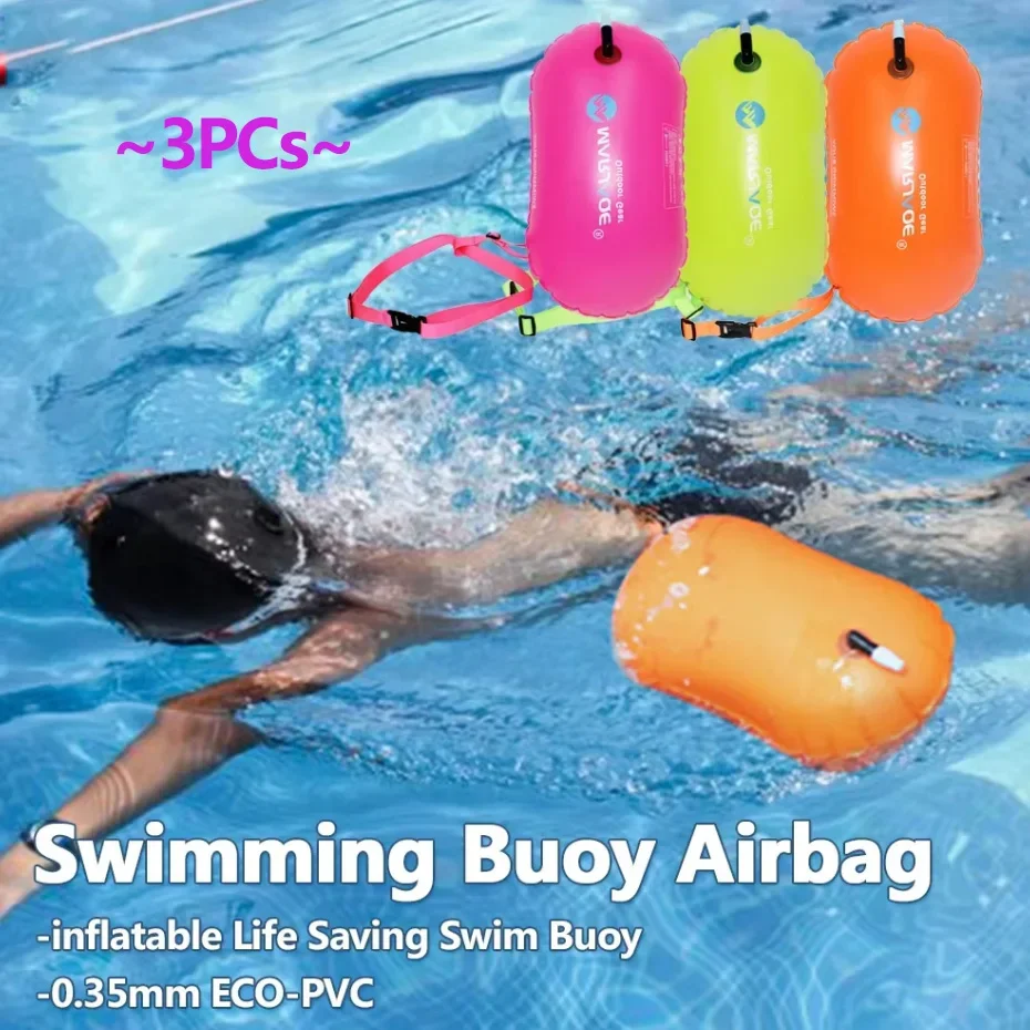

3PCs Airbag Swim Buoy PVC Inflatable Single Drift Dry Tow Bag Anti Drowning Drift Ball Heeled Ball Bug Swim Pool Thicken Float