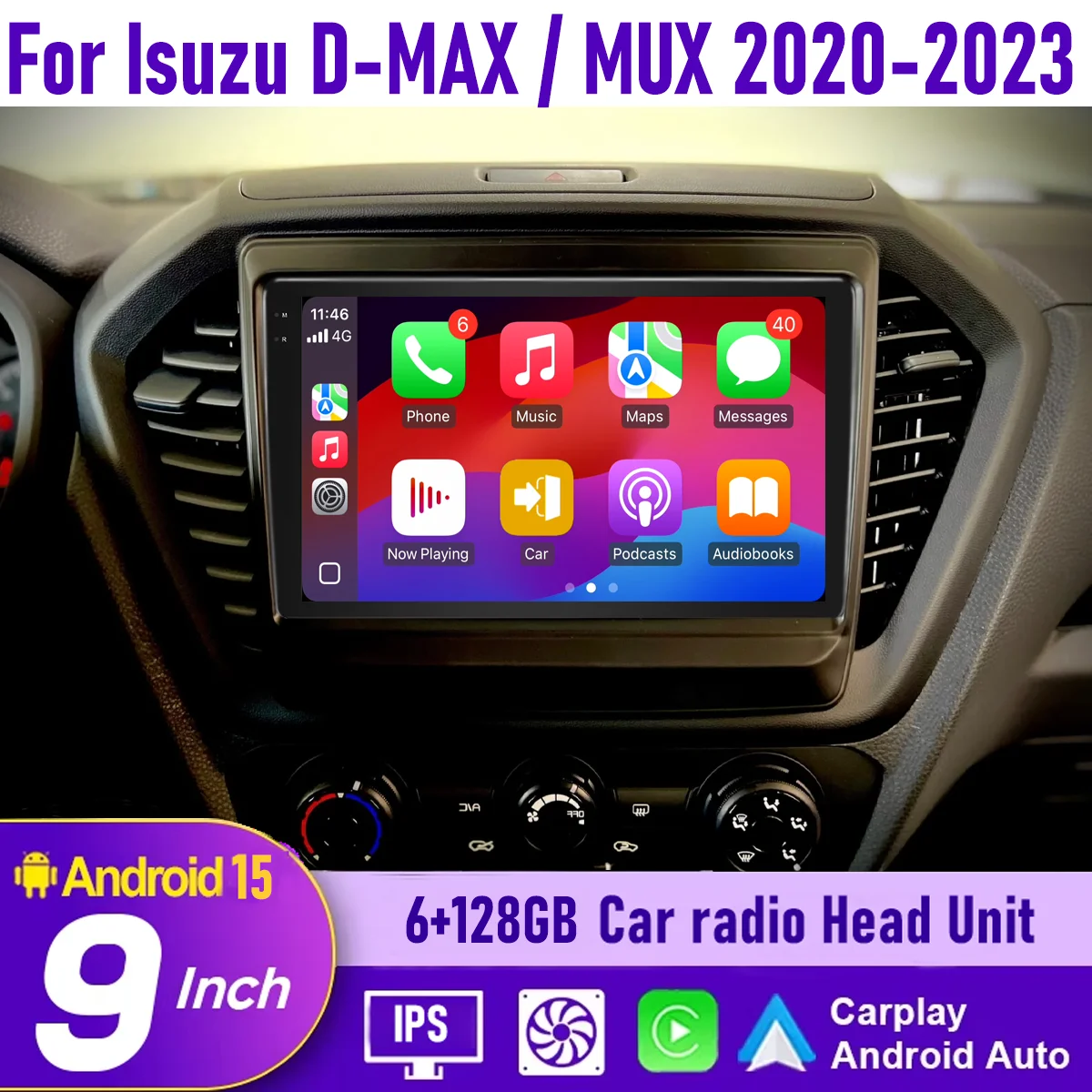 

9“ Wireless CarPlay Android auto 6-128GB (8CORE) For Isuzu D-MAX/MUX 2020-23 QLED Screen Android Head Unit Navigation Car Radio