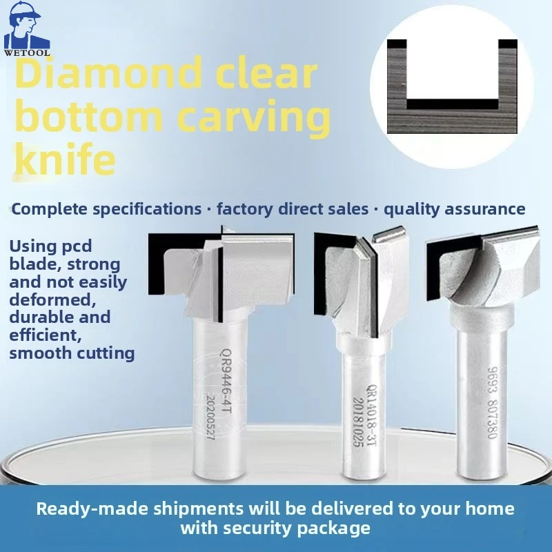 Livter PCD Bottom Cleaning Wood Diamond Straight Router Bit 3 and 4 Flutes CNC Flat End Mill Wood Milling Cutter Metric Size