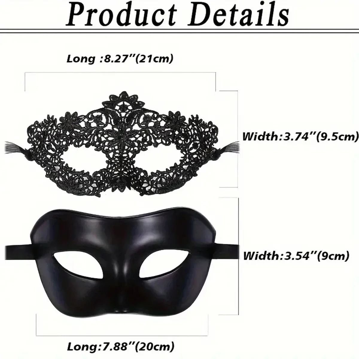 Masques Tim en dentelle noire pour couples, masque élégant, parfait pour la fête vénitienne, mardi gras, Halloween Billy, 2 pièces