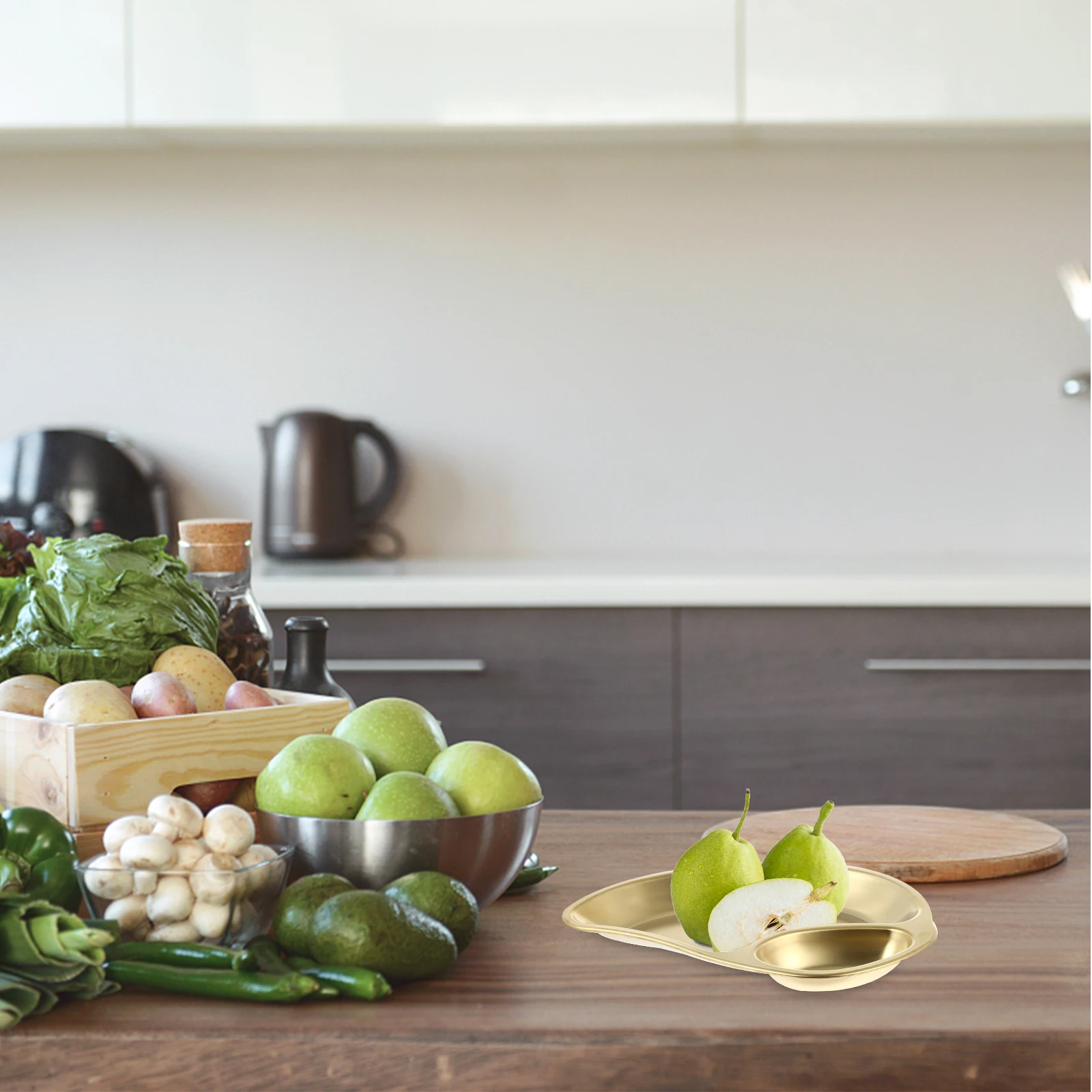 

Stainless Steel Plate Double Compartment Dish Dessert Dumplings Storage Flavor Seasoning Dish Kitchen Restaurant Use Mango