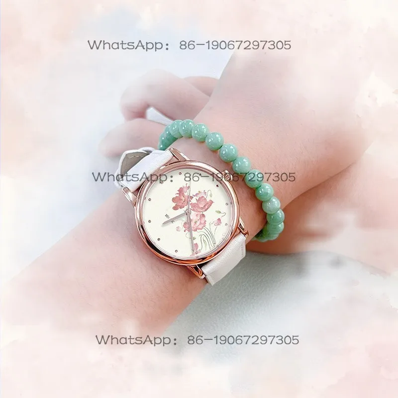 Round Quartz Watch, Pink Custom Gift for Girls