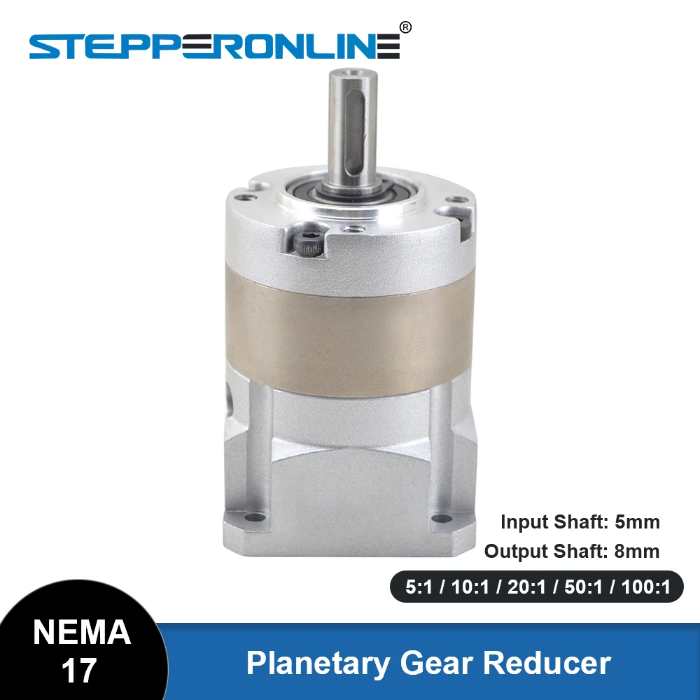 

Nema 17 Planetary Gearbox Stepper Motor Gear Head Speed Reducer Ratio 5:1/10:1/20:1/50:1/100:1 5mm Input 8mm Output & 4 Screws