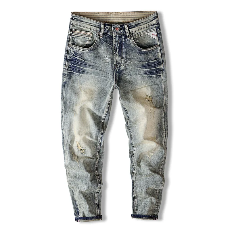 

Spring and Autumn High end Jeans for Men, Retro, Rascal, Handsome, Piercing, Trendy, Slimming, Small Foot Pants