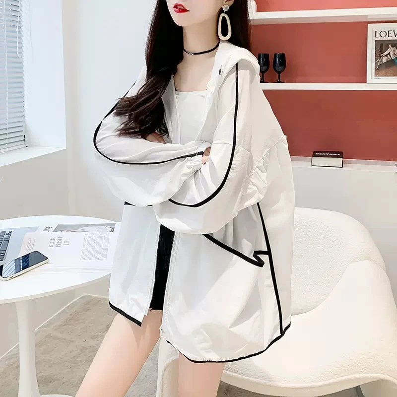 

Outdoor Ice Silk Loose Fit Lightweight Women's Summer Sun Protection Clothing Fashionable Open Cardigan Top Breathable