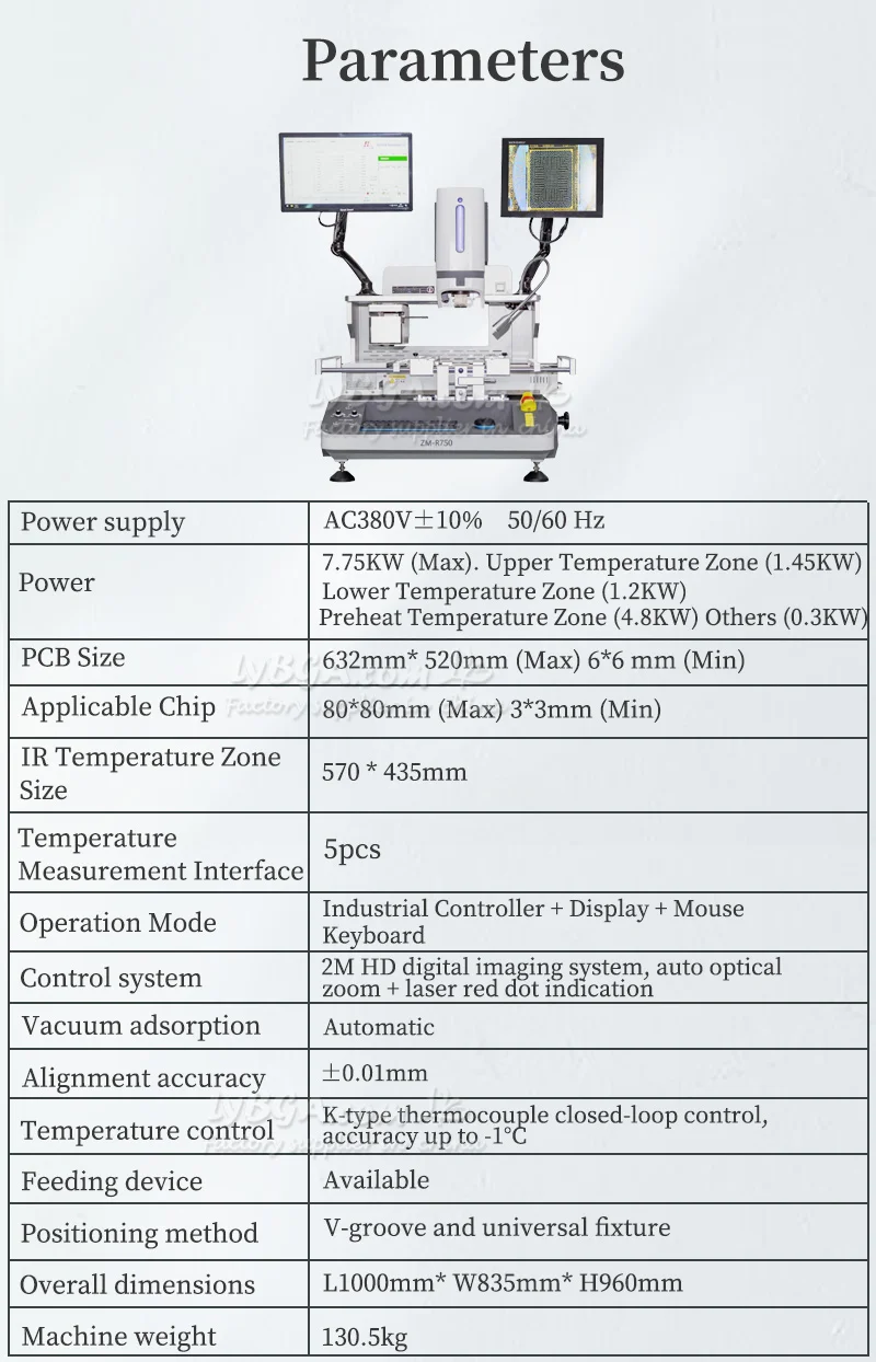 -R750 Optical Alignment Industrial BGA Rework Solder Station IR Temperature Zone IPhone Chip GPU CPU PCB Soldering Machine