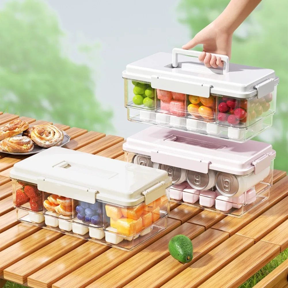 

Food Grade Outdoor Chilled Compartment Box Leakproof 4 Compartments Portable Storage Box with Handle Refrigerator Storage Box