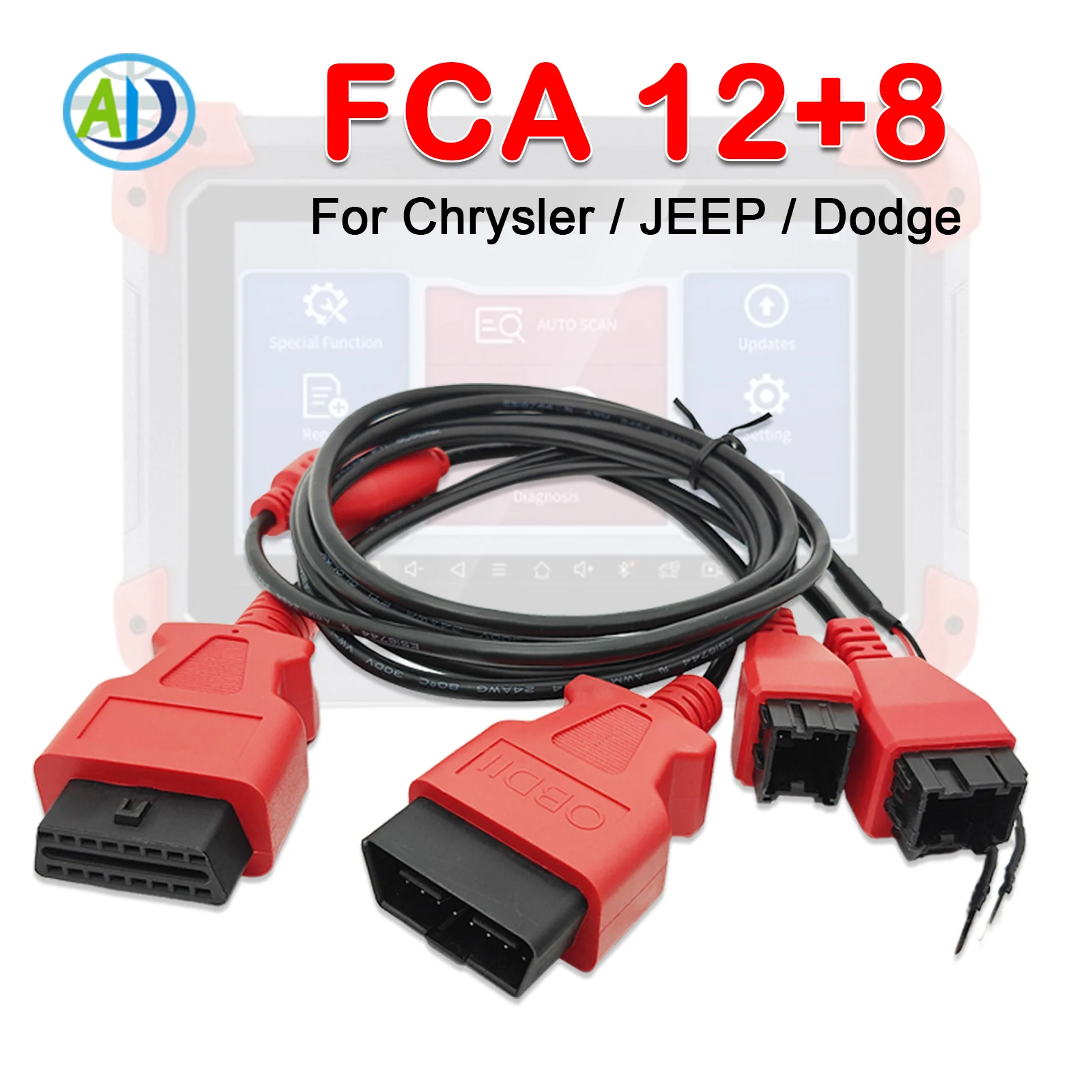 FCA 12+8 Adapter for XTOOL Scanner OBD2 16Pin to 16/8/12 Pin for Chrysler/JEEP/Dodge Vehicles OBDII Diagnostic Tool Connector
