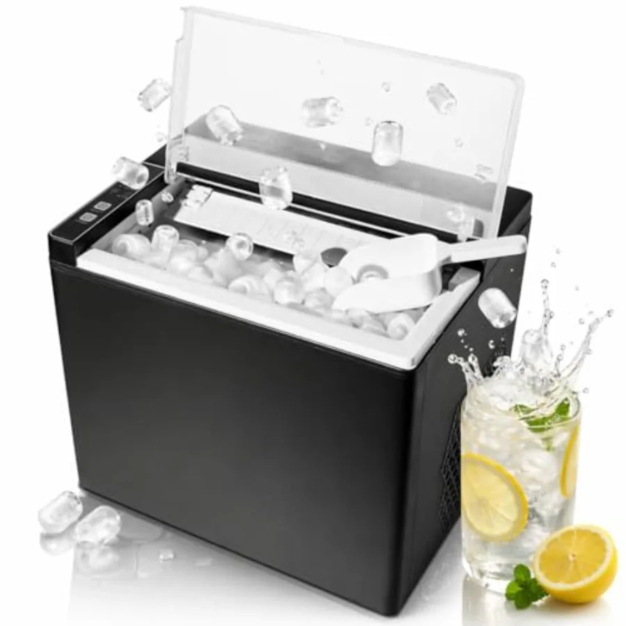

Portable Ice Maker Countertop for Home Kitchen RV Stainless Steel Silver, Fast Ice in 6 Mins, Compact Self-Serve Design with Sc