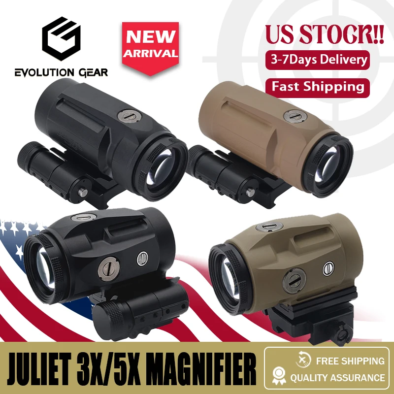 US Stock JULIET Magnifier 3X/5X Sight with Switch to Side QD Absolute Co-witnessor Lower Third Mount with Orginal Full Markings