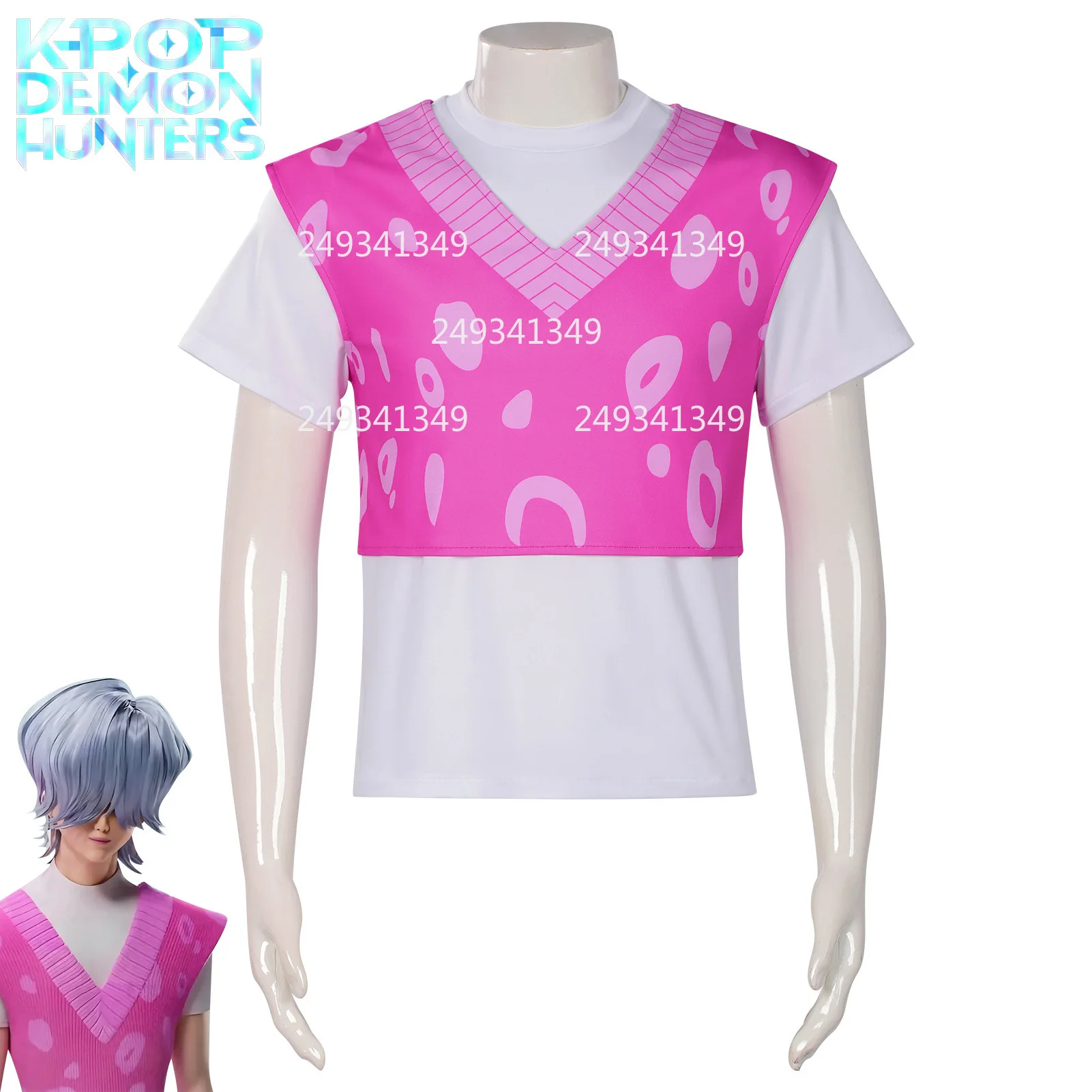 

Kpop Demon Hunters Mystery Cosplay Costume Sajaboys Pink two-piece T-Shirt Man Party Dress Up Halloween Stage Performance Outfit