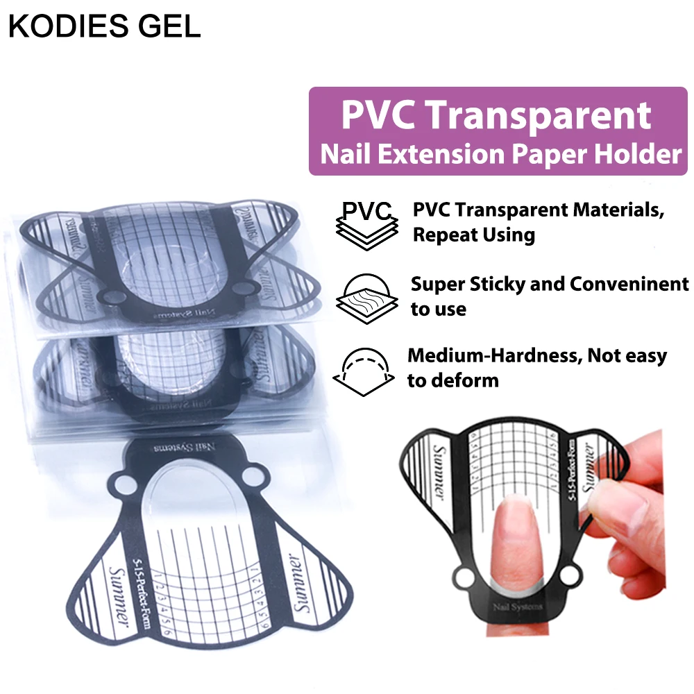 Kodies Gel 20/100 Pcs Pvc Nail Forms Dubbele Form Tips Acryl Poly Uv Gel Extension Nail Art Sticker Franse Manicure mold Houder