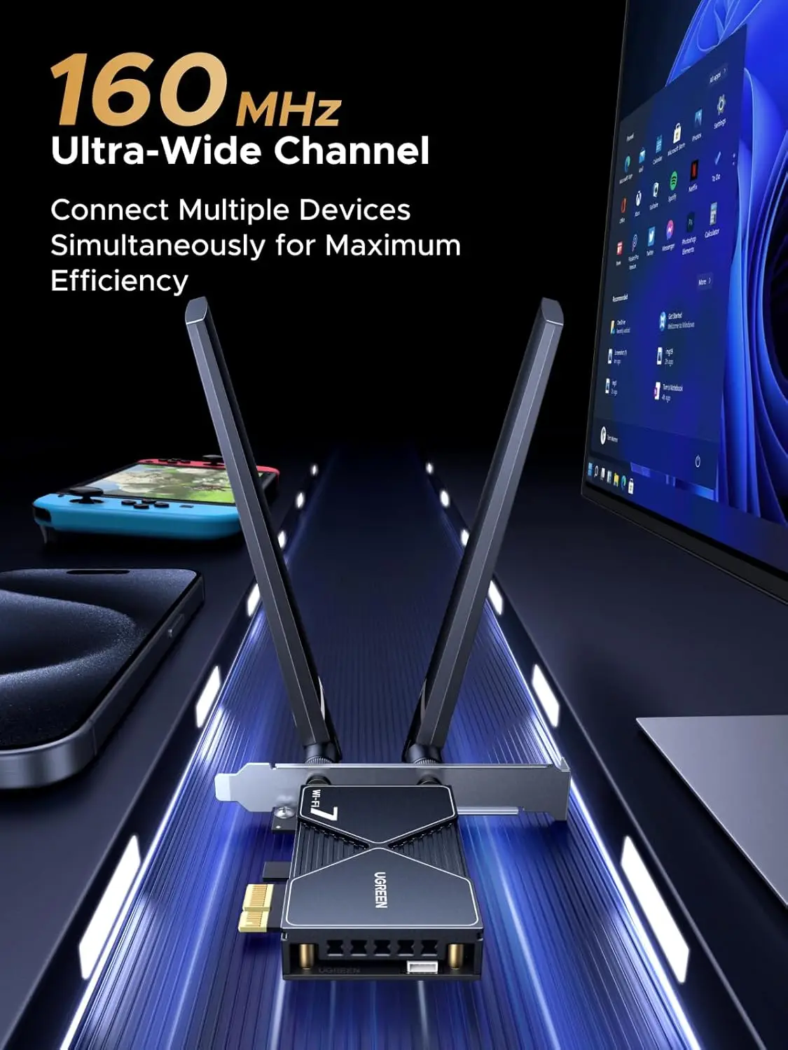 MAF UGREEN WiFi 7 BE6500 PCIe 4Pin WiFi Card Bluetooth 5.4 IEEE 802.11ax/be 6G 2882Mbps/5G 2882Mbps/2.4G 688Mbps BE3600 view 4