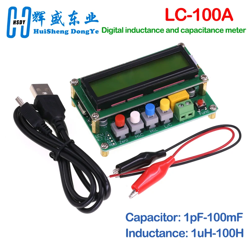 LC-100A digital LCD capacitance tester module inductance table TESTER LC Meter Frequency 1pF-100mF 1uH-100H LC100-A + Test clip