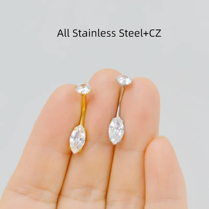 Lot10PCS 14G All Stainless Steel CZ Navel Belly Button Bar Barbells Body Piercing Jewelry