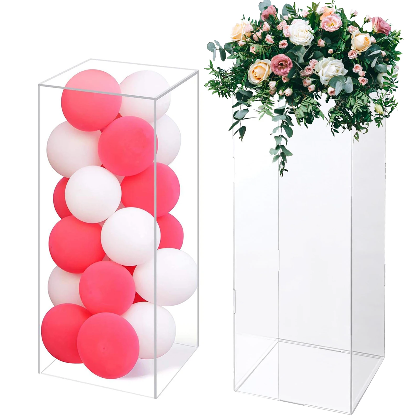 2PCS Clear Tall Cube Riser Box 11X11X31Inch Flower Tower Art Stand Square Pedestal Display Riser for Easel Display Decorate