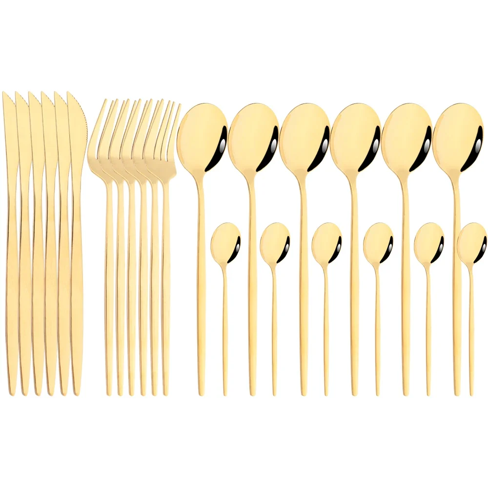 

Gold Cutlery Set 24pcs Stainless Steel Knife Forks Spoons Silverware Home Flatware Dinnerware