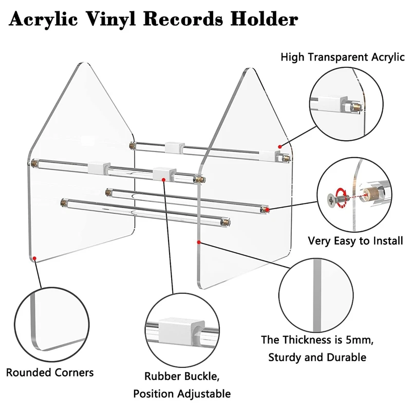 حامل سجل فينيل شفاف ، تخزين كتب أكريليك ، حامل عرض ، عبوة 2