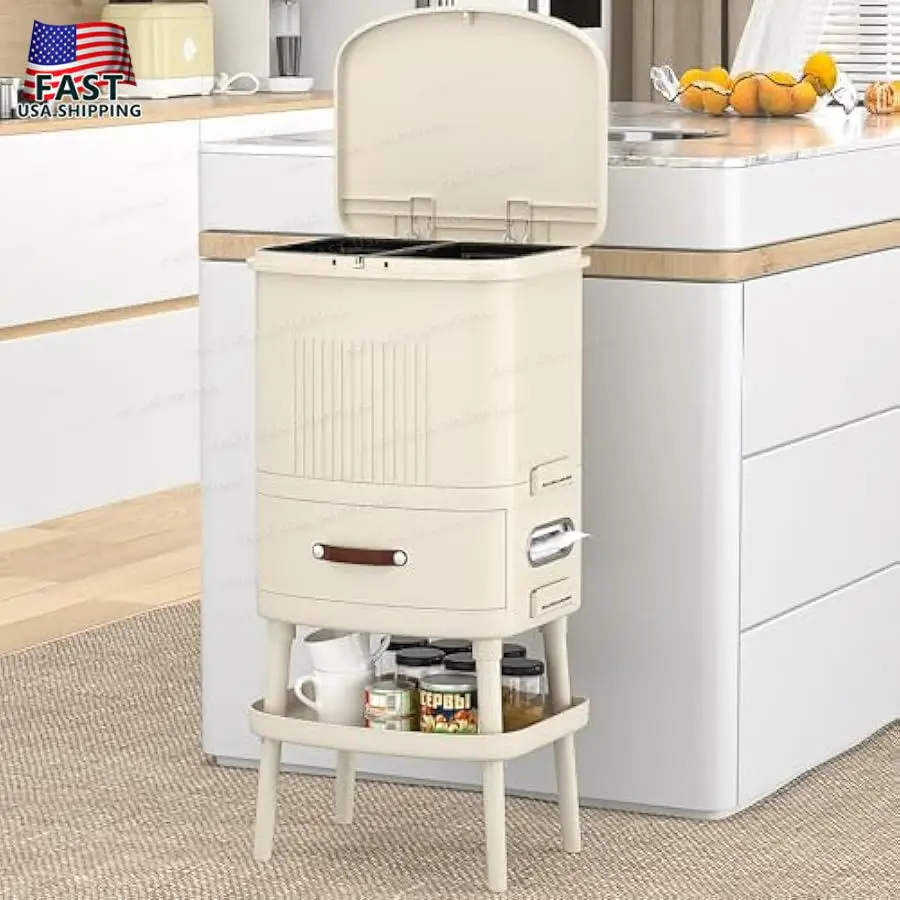 

VECELO 12 Gal Kitchen Trash Can with Lid Garbage Bin with Push Button Tissue Holders Drawer Storage Rack Dog Proof Narrow Dual