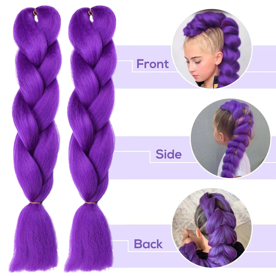 Cabello Sintético para Trenzas de 24 Pulgadas en Púrpura Largo, para Trenzas, Fiestas, Cosplay, Multicolor 3