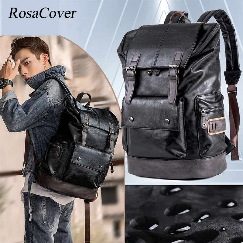 

Men Pu Leather Backpack Men's Large Antitheft Travel Backpack Laptop Bag Black Boy Big School Male Business Shoulder Bag Mochila