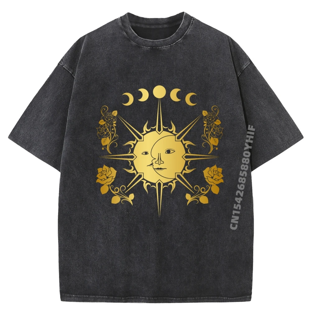 

Cool Tops & Tees Autumn Family Printed Washed Tee-Shirt Mens T-shirt Men Celestial Body Luna Solar Stars Graphic Clothes