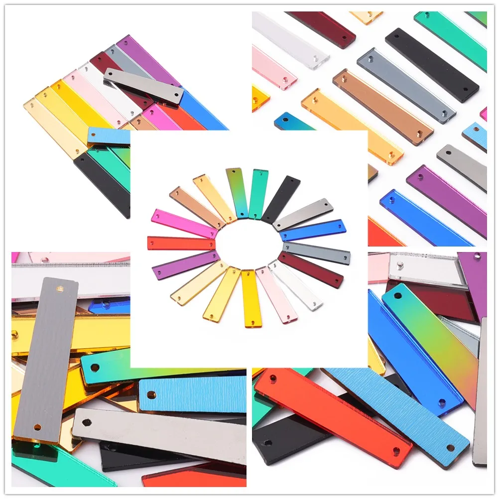 QIIY 50Pcs Strip Flatback Acrylic Mirror Sew On Rhinestones Crystal Strass Sewn Stones DIY For DIY