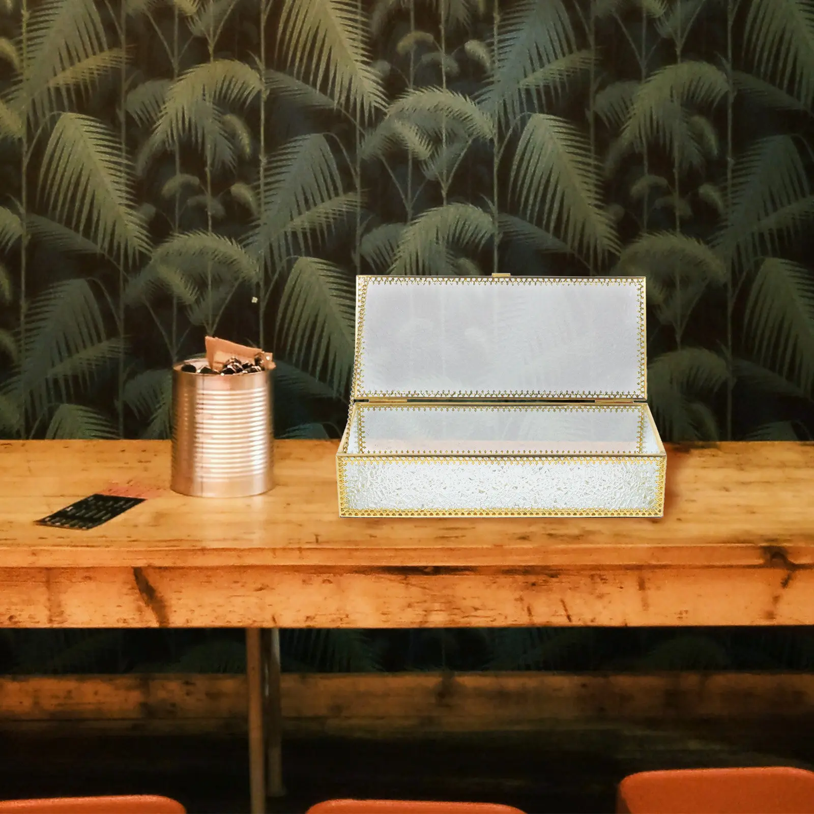 

Винтажная шкатулка для украшений с прочной железной рамой и прозрачной стеклянной крышкой для хранения серег, колец, ожерелий, с крышкой для демонстрации