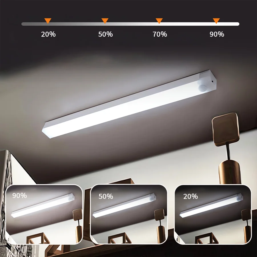 Bande lumineuse à induction sans fil avec chargement USB, adaptée à l'éclairage de marche dans les salons, les chambres à coucher, les cuisines, avec trois réglages