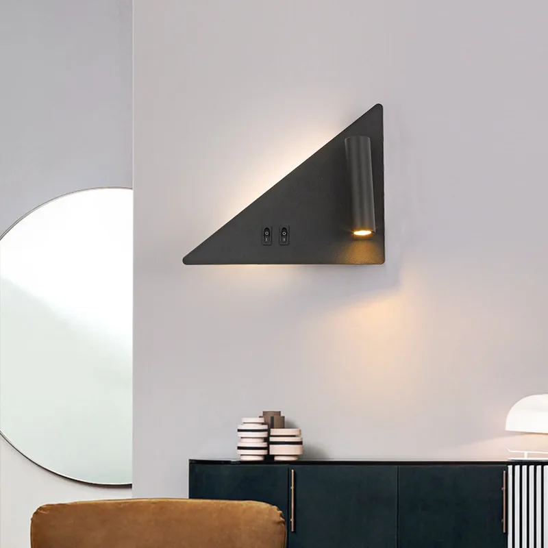 Modern Minimalist LED Wall Lamp Triangle Shape Rotatable Reading Wall Lights Angle Adjustable Bedroom Bedside Sconce for Home