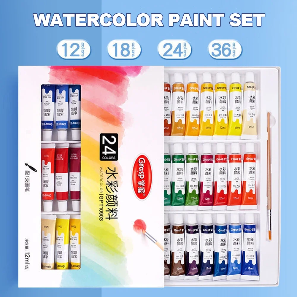 Kit de pigmento Gouache de la Academia de Arte, 12/24/36 colores, 5ml por tubo, pigmento de acuarela para estudiantes artísticos, juego de pintura de acuarela para principiantes