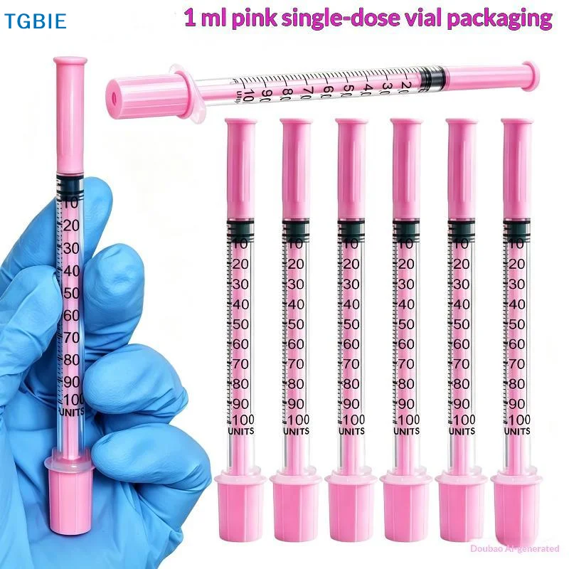 [TL]Disposable Plastic Syringe 1ml Pink 5 Pack with Precise Scale for Home Pet Feeding Lab Use