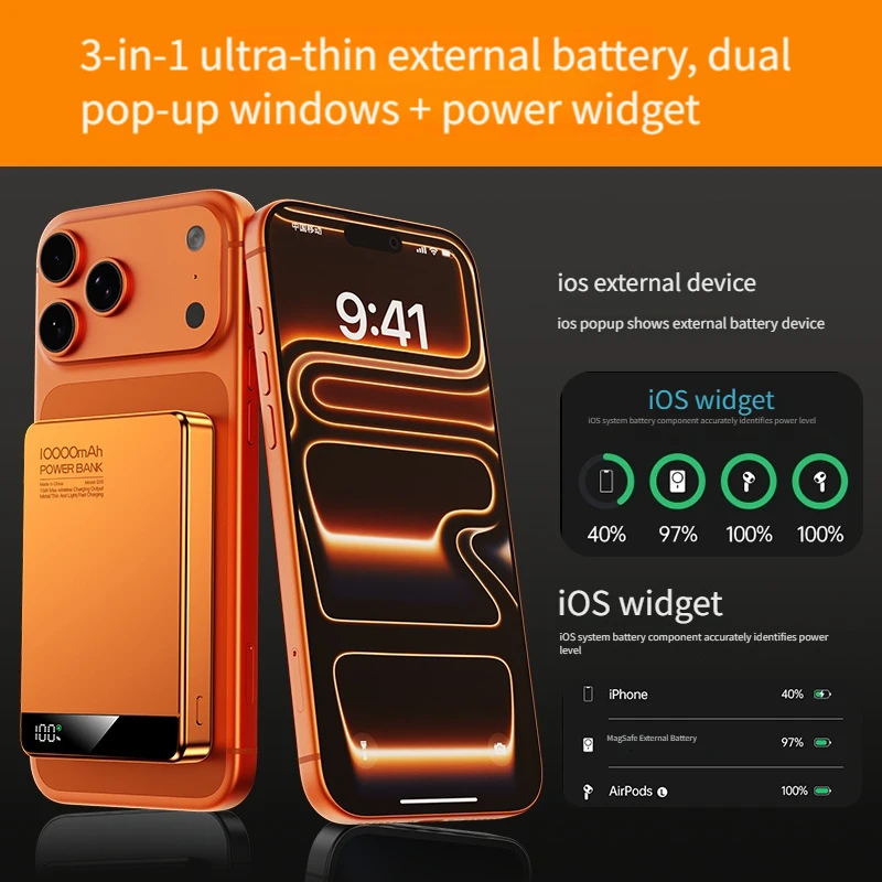 10000mAh Magnetic Power Bank, MagSafe-Compatible Wireless Portable Charger, Compact Battery Pack for iPhone 12–17 Series, Works Best with Magnetic Cases Summerwins