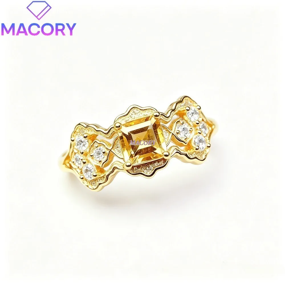 

Simple Yellow Crystal Ring S925 Sterling Silver Vintage Romantic Elegant Women's Jewelry A Choice for Ladies' Party Accessories