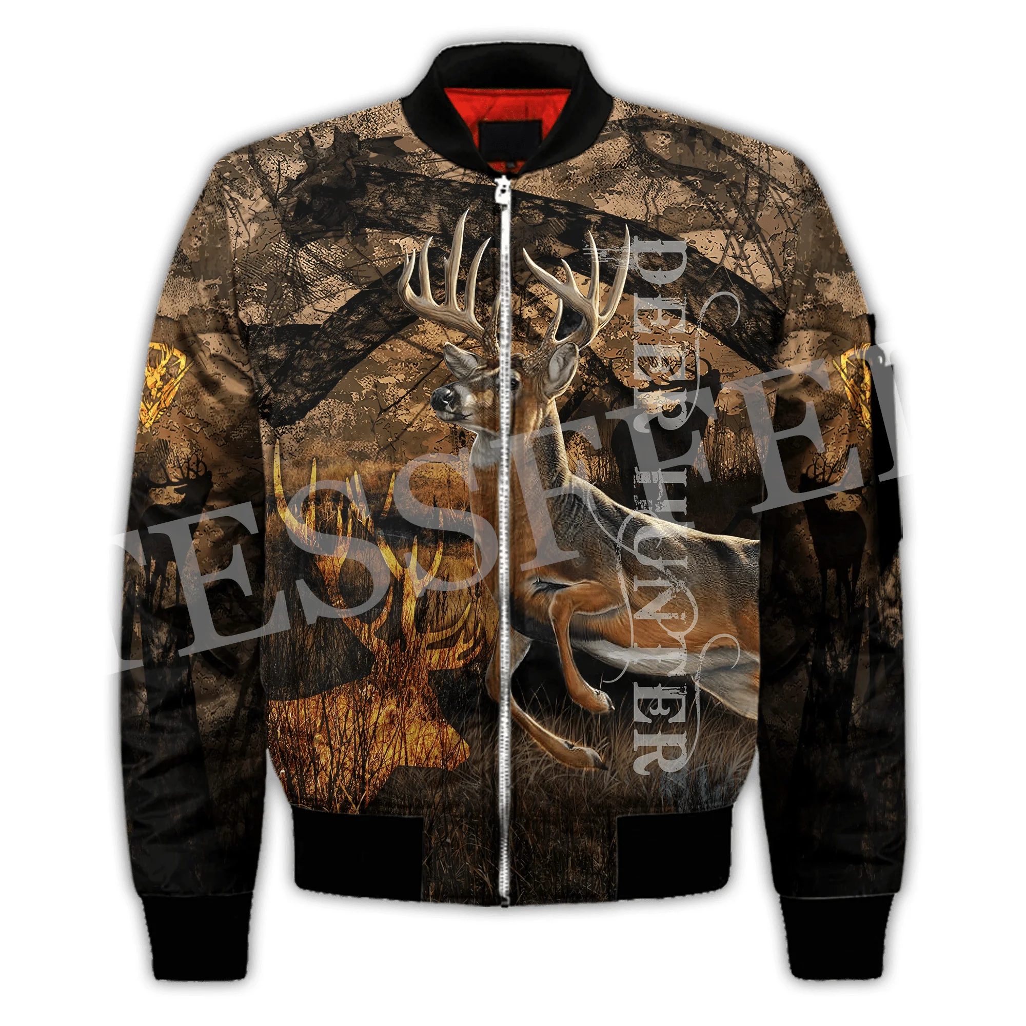 

Custom Name Deer Hunting Animal Hunter Camo Cosplay Retro 3DPrint Casual Harajuku Sportswear Windbreaker Winter Bomber Jacket X3