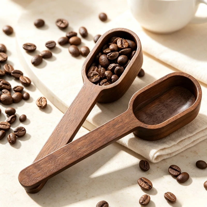1PC Vintage Black Walnut Coffee Spoon Ins Minimal Home Use Solid Wood Scoop for Coffee Hand Drip Baking Grain Kitchen Accessory