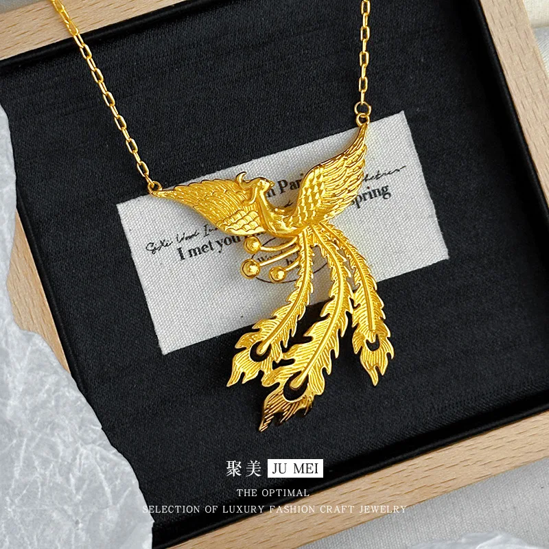 

Luxury 24K 9999 Pure Gold real gold Phoenix Dance Nine Days Women's Set Chain Phoenix Light Luxury Wedding Necklace