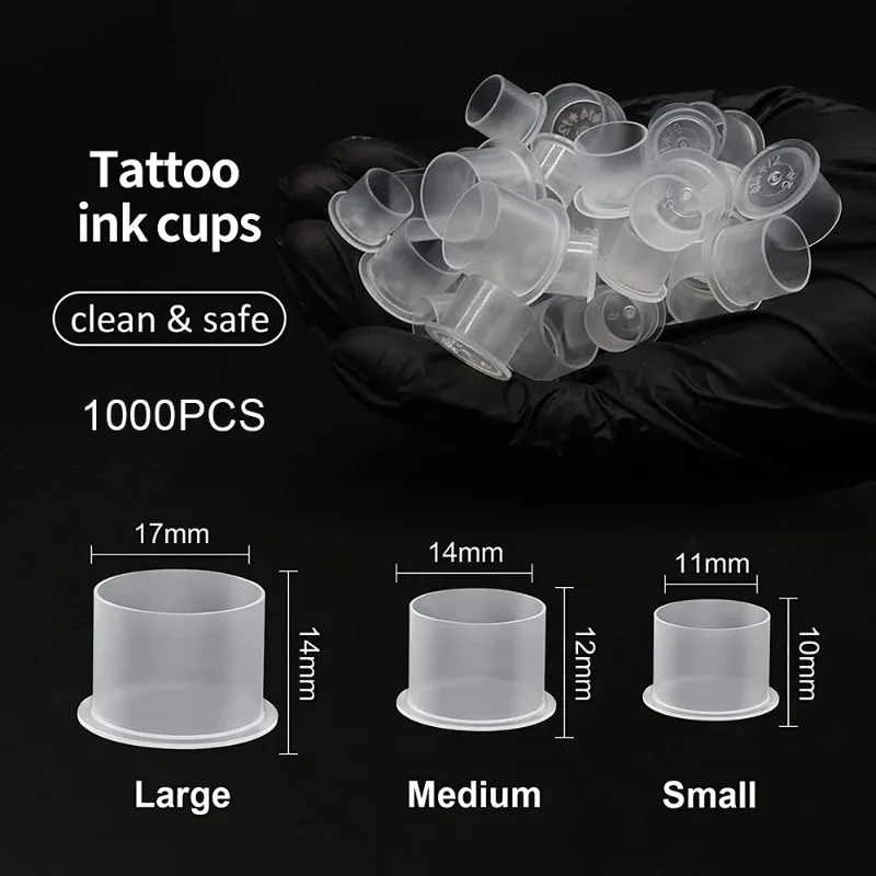 100Pcs Plastic Tattoo Ink Cups Caps 17mm 14mm 11mm Clear Self Standing Ink Caps Tattoo Pigment Cups Supply for Ink