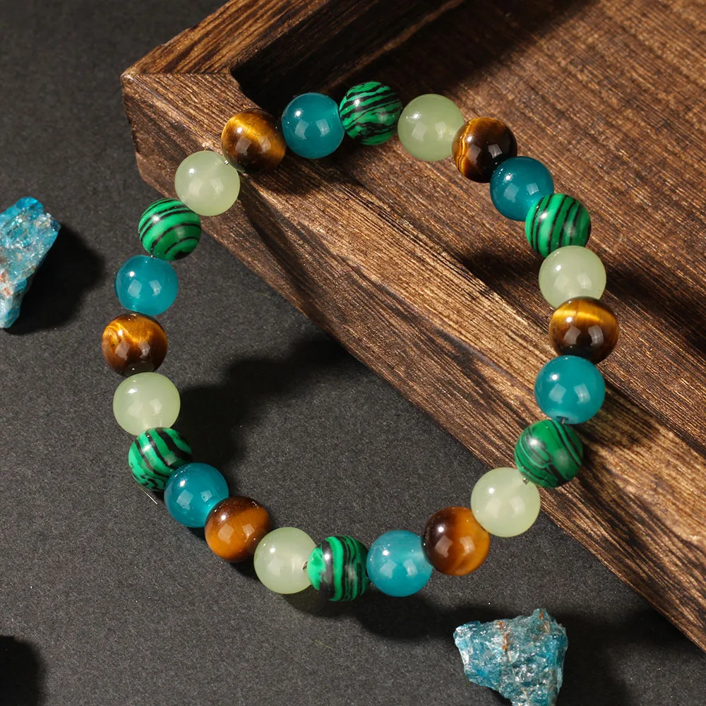 Women's Green Beaded Natural Stone Tiger Eye Bracelet Wealth Attraction Stretch Bracelet for Luck & Feng Shui Crystal Money
