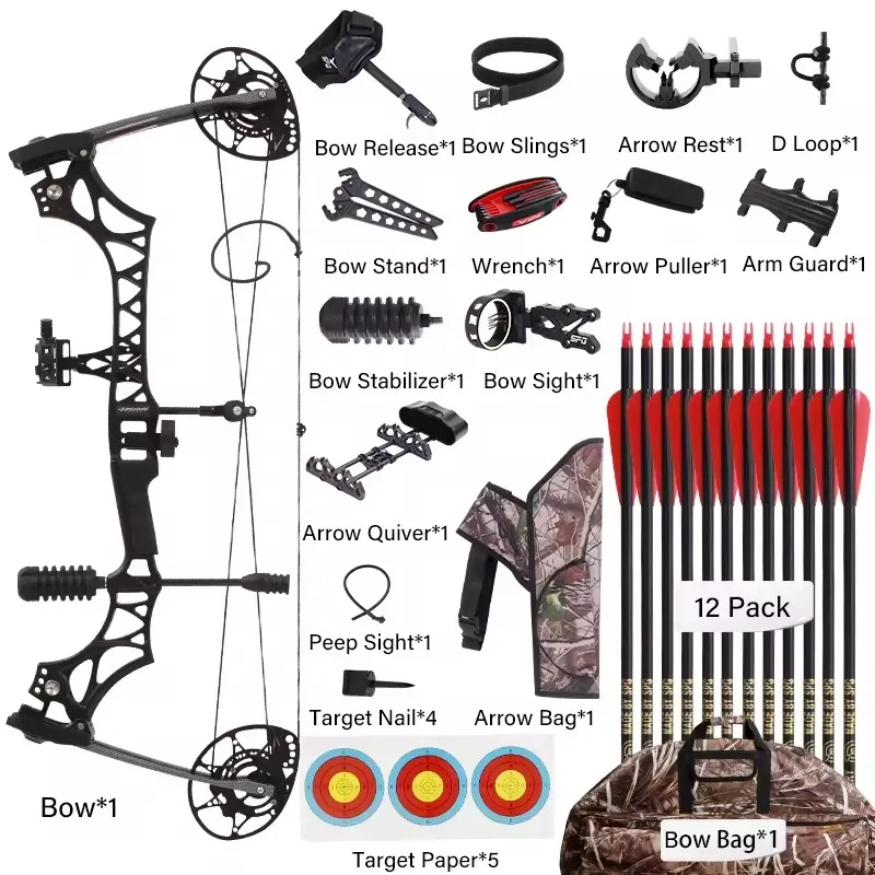 STARCN Archery M128 Compound Bow Hunting Archery Target Alloy Draw Weight Adjustment Outdoor Composite Bow Package