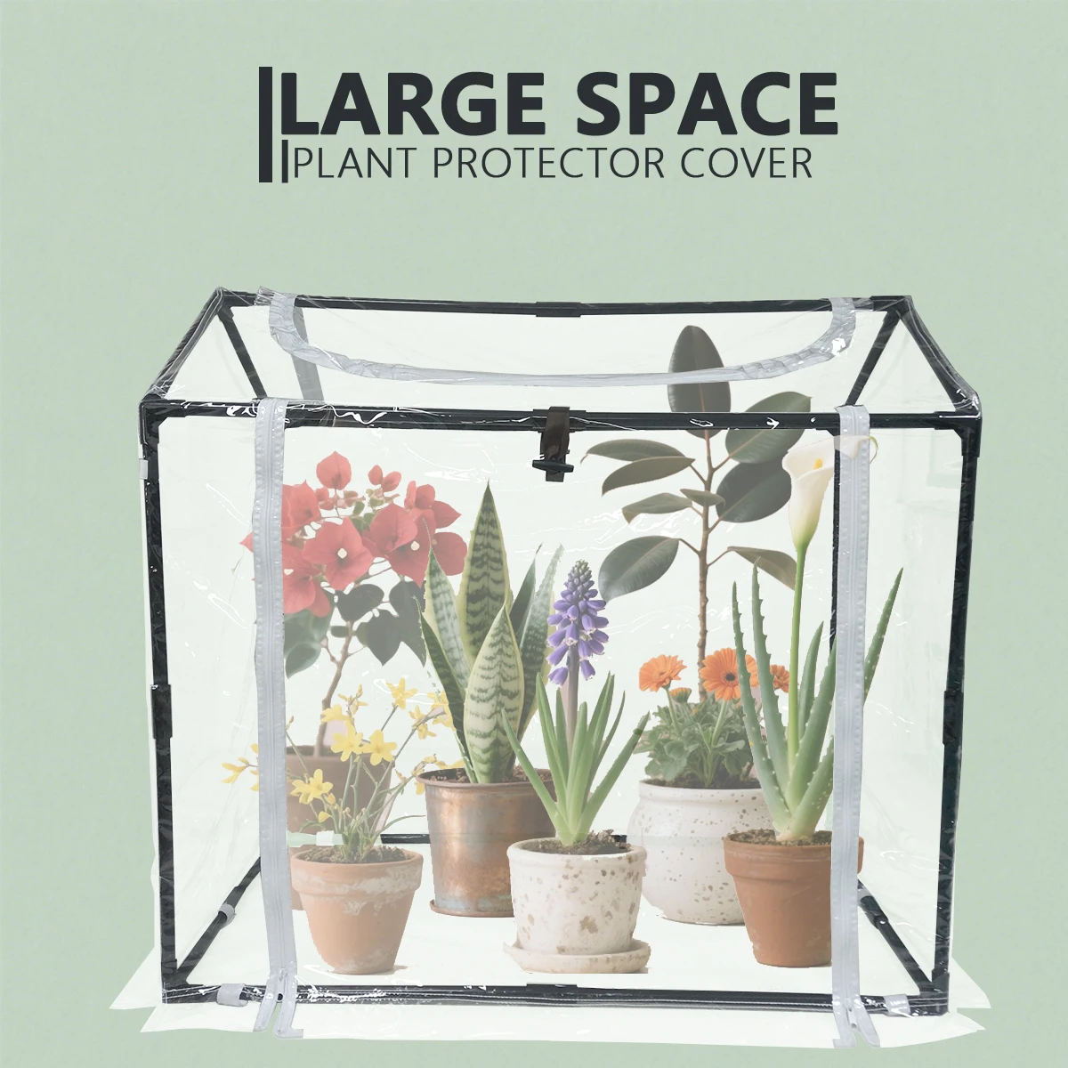 Mini-serre portable en polyéthylène haute densité, avec fenêtres à fermeture éclair enroulables pour favoriser la croissance des plantes