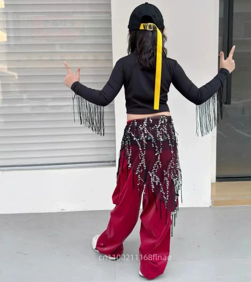 Jazz-Tanzkostüme für Mädchen, Quasten-Oberteile, Hip-Hop-Streetdance-Trainingskleidung, Bühnen- und Performance-Outfits für Kinder – Detail 2