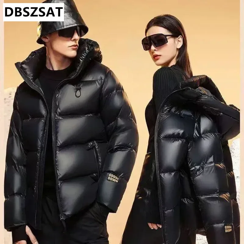 2028 NUEVOS hombres de moda de invierno abrigo blanco masculino Retro ligero fino abajo chaquetas hombres Color sólido abrigos con capucha sueltos H381