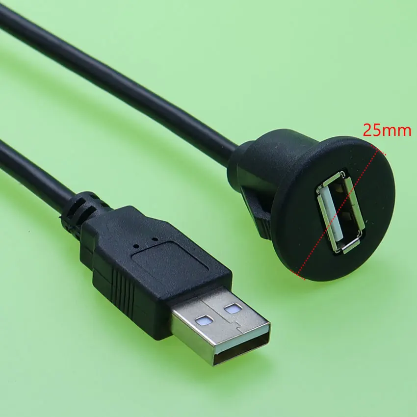 YuXi USB 2.0 Male To Female Socket Panel Single Port Waterproof Line Adapter Car Dashboard Flush Mount Extension Cable