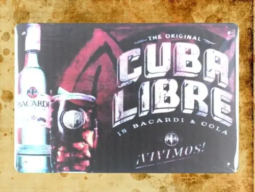 Cuba Libre BACARDI rum cocktail tin metal sign bathroom wall art