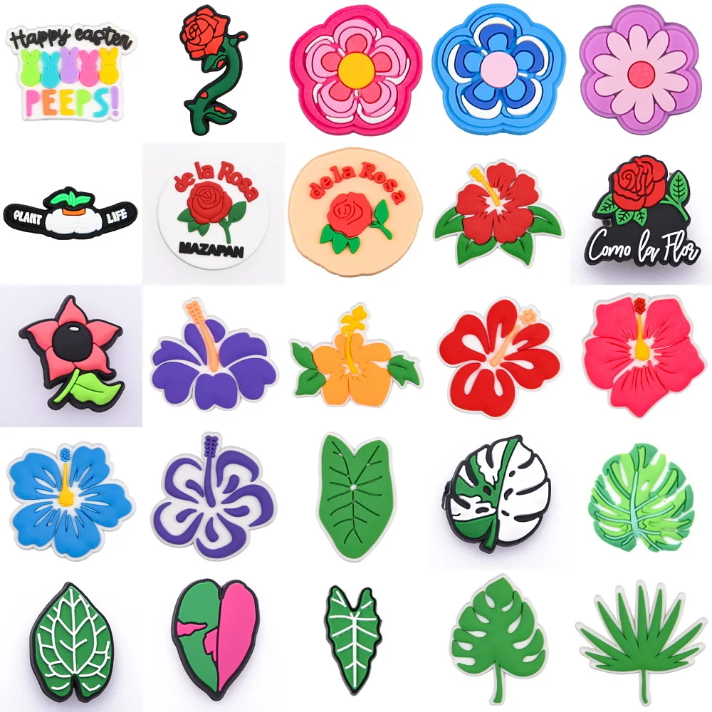 9pcs Colorful Flower Plant  Green Leaf Shoe Decoration Sunflower Red Roses Shoe Charms Kids Teens Halloween Birthday Gifts