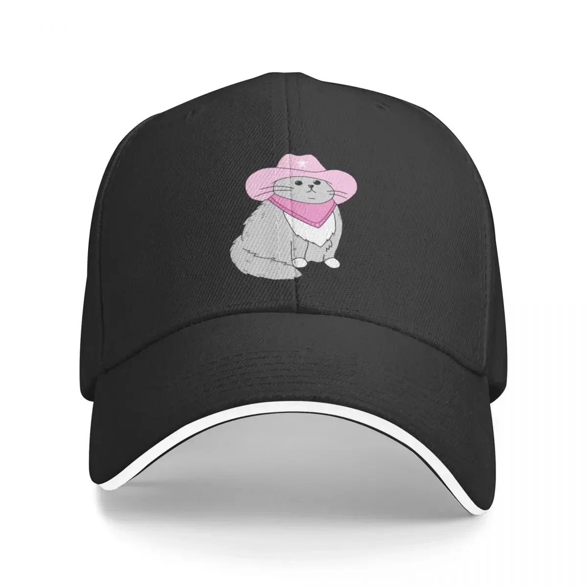 

gray cat with pink cowboy hat and bandana Baseball Cap Ball Cap Mountaineering Golf Cap Mens Tennis Women's