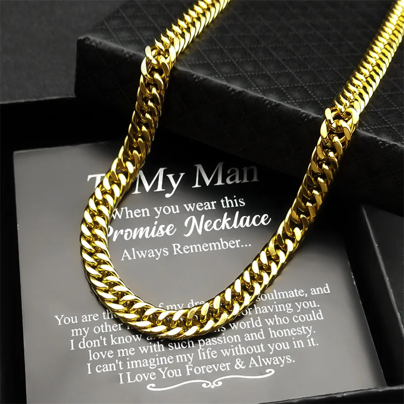 

Basic Punk Men's Necklace Stainless Steel Silver Gold Color Cuban Link Chain Male To My Man Father's Day Gift Jewelry