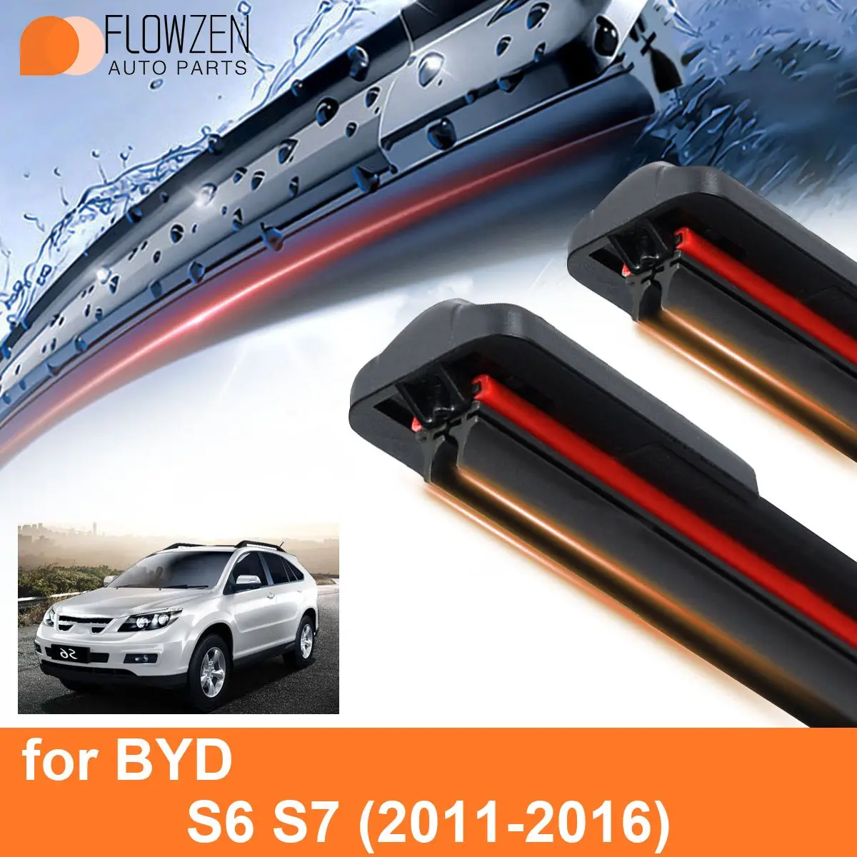 Car Windshield Wiper Blades for BYD S6 S7 Double Rubber Frameless Bracketless WipersSoft Accessories 2012 2013 2014 2015 2016